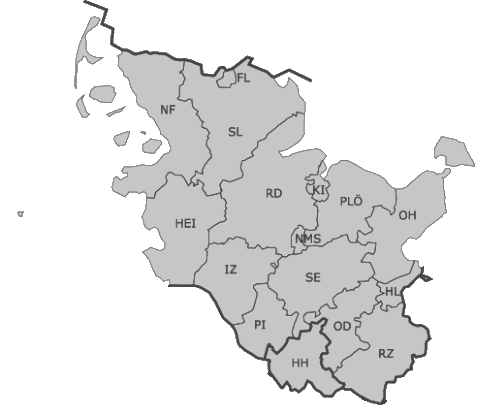 Kfz-Kennzeichen-Karte Schleswig-Holstein / Hamburg