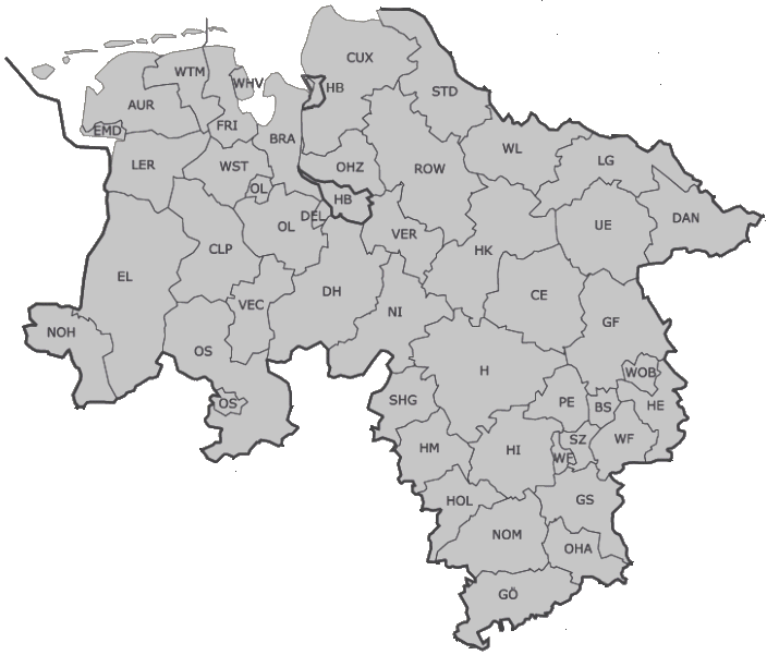 Kfz-Kennzeichen-Karte Niedersachsen / Bremen