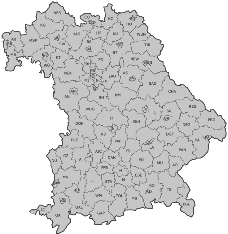 Kfz-Kennzeichen-Karte Bayern